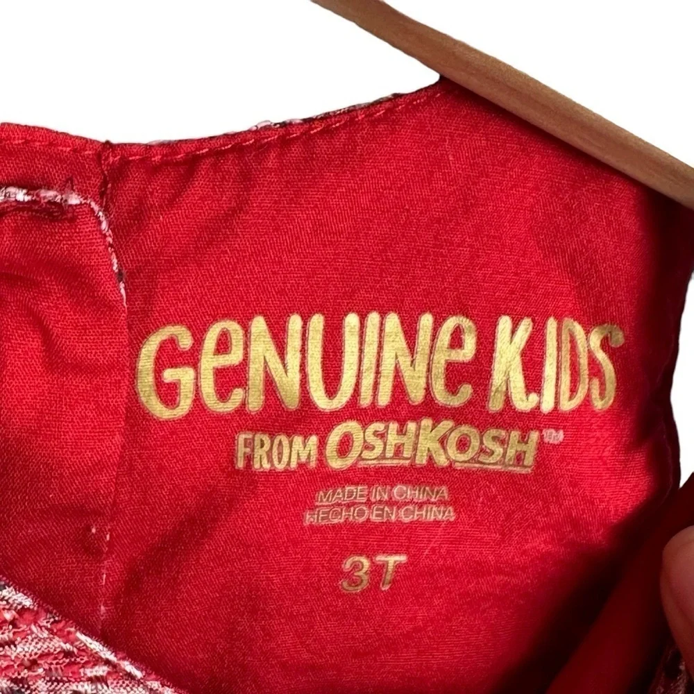 Oshkosh Toddler Girl  Dress Pink Red Woven Pleated Fall Holiday Size 3T
